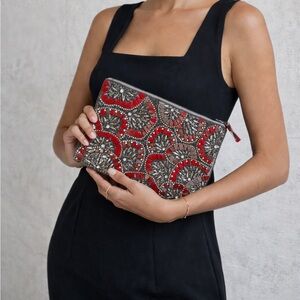 Anthropologie Red and Silver Wristlet with Chic Style